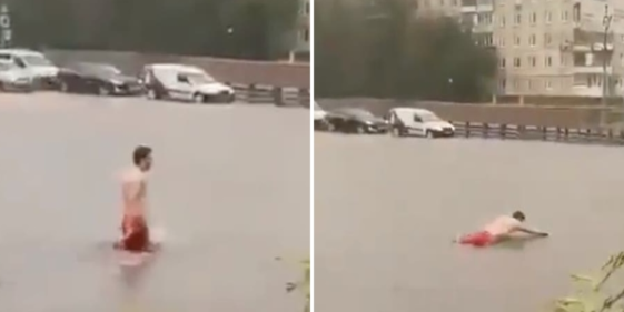 Man in Moscow swam across the street after a "superstorm"