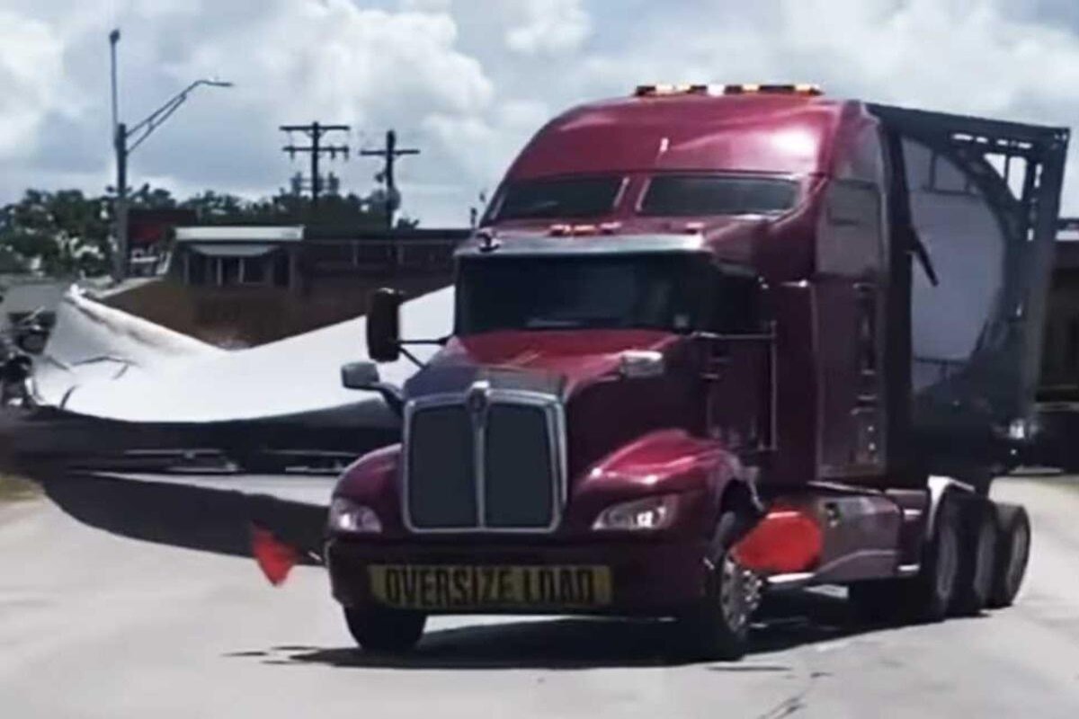 Train crashes into a turbine because a truck does not cross in time