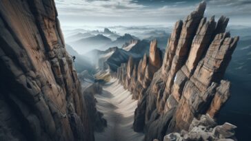 Escursionista su una Via Ferrata tra le nuvole in Cina