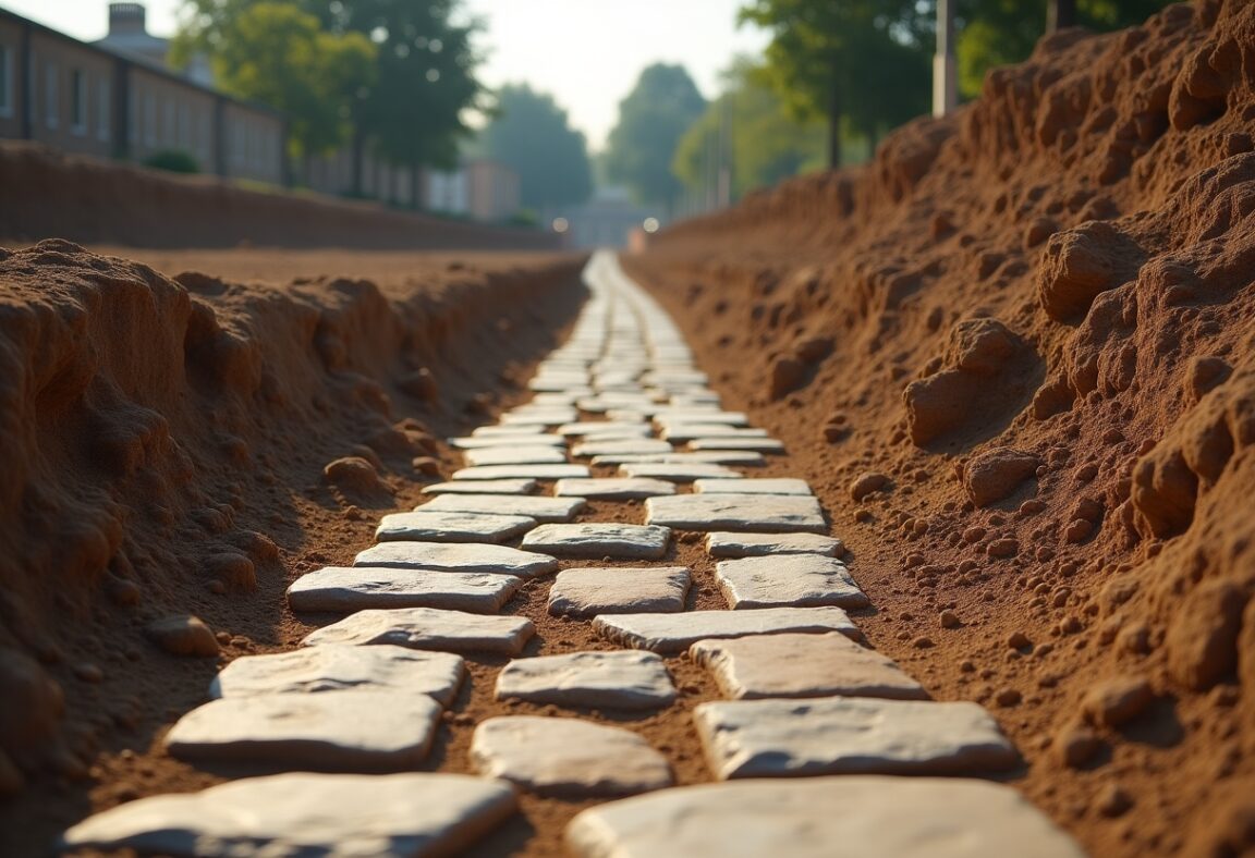 Excavation revealing ancient Roman road in London