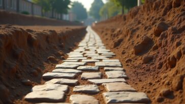 Excavation revealing ancient Roman road in London