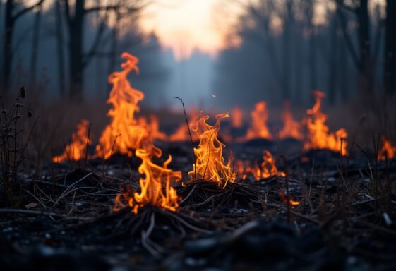 Fiamme che divampano in un bosco del Connecticut