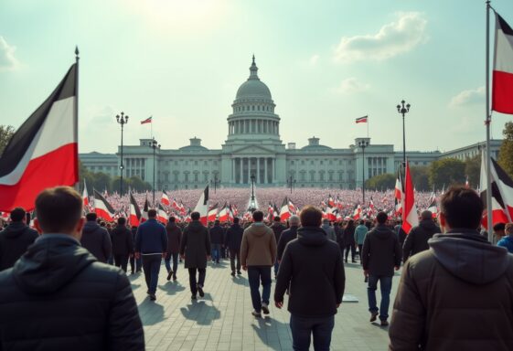 Donald Trump speaking at a rally in modern America