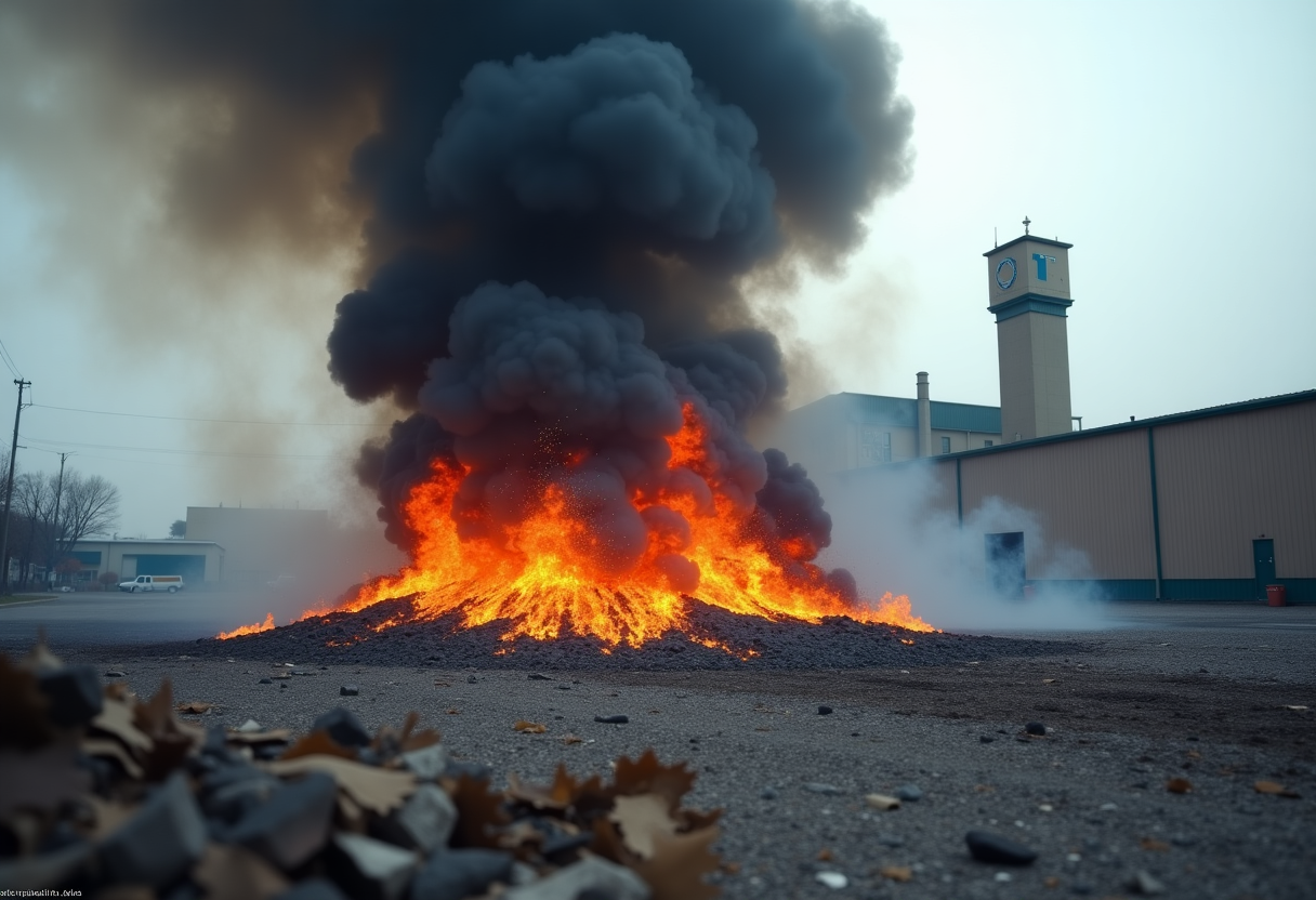 Emergency responders at the site of the Louisville plant explosion