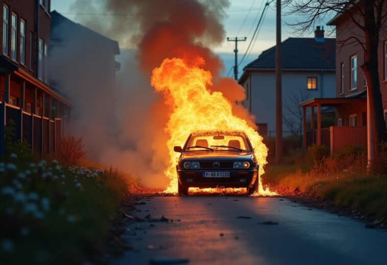 Volunteer saving stray cats during vehicle fire incident