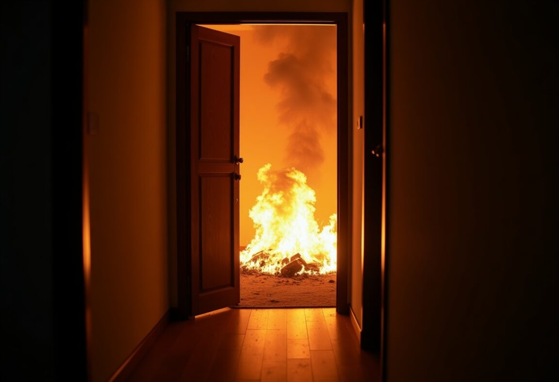 Firefighter saving a toddler from a burning apartment