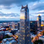 Three men climbing the AT&T Building in Nashville