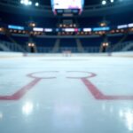 Montreal Canadiens logo with a hockey rink background