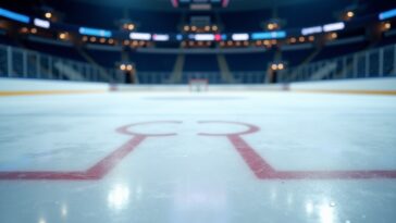 Montreal Canadiens logo with a hockey rink background