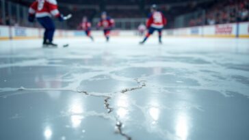 NHL players colliding during a game, raising safety concerns