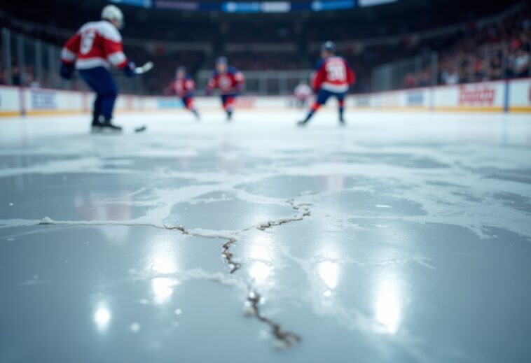 NHL players colliding during a game, raising safety concerns