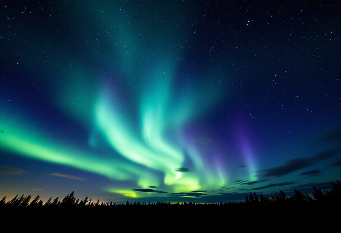 Stunning northern lights over a snowy landscape in the US