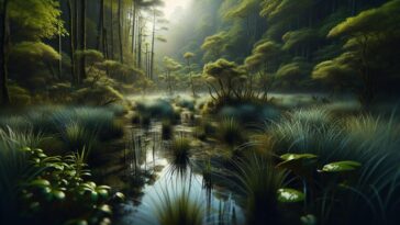 Fen raft spider in its natural habitat in the UK