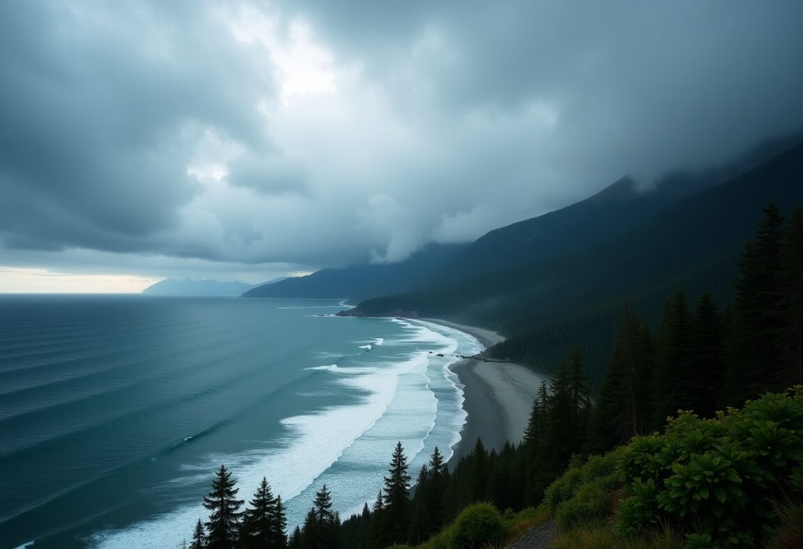 Storm approaching Vancouver Island with dark clouds