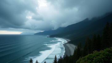 Storm approaching Vancouver Island with dark clouds