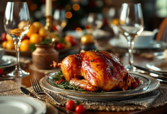 A festive Thanksgiving table with various dishes