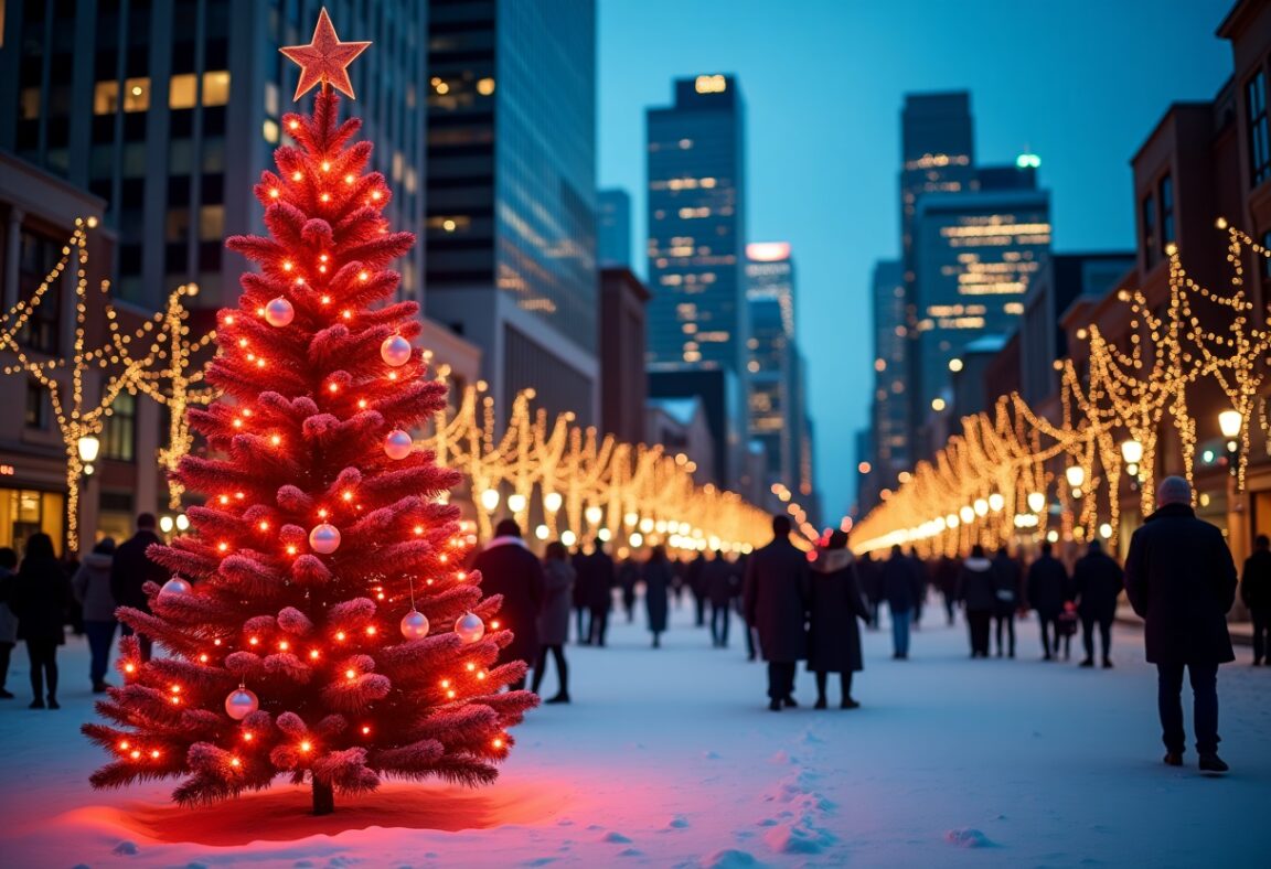 Famiglia che celebra una tradizione natalizia a Calgary