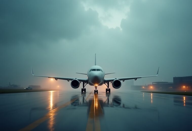 Flight attendant captures pilots during a stormy flight