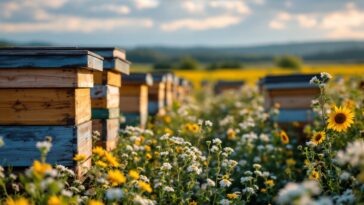 Beekeeper inspecting hives in Canada