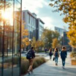 Columbia University campus with students discussing Zionism