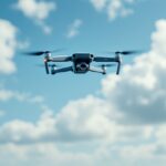 A drone flying over a city skyline in the U.S.