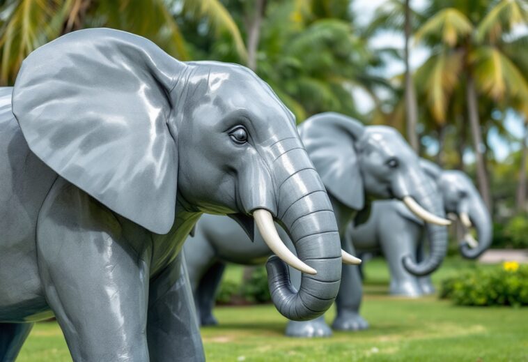 Vibrant public art installation featuring elephants in Miami