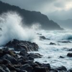 Ferry docked with stormy weather in British Columbia