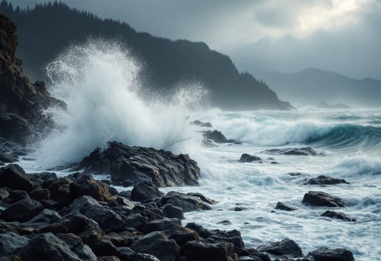 Ferry docked with stormy weather in British Columbia