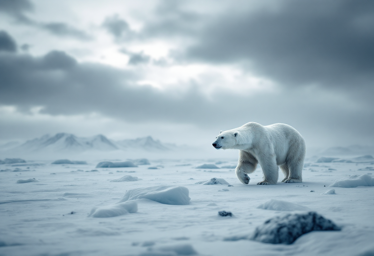 Man protecting his wife from a polar bear in Ontario