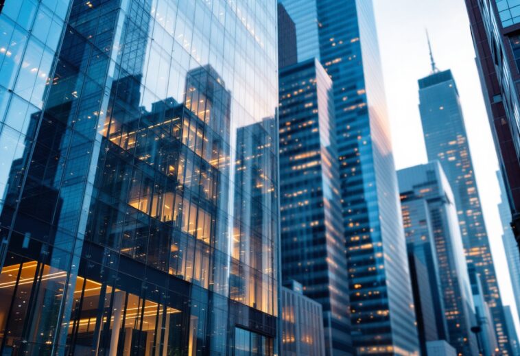 New York skyline with legal symbols representing business issues