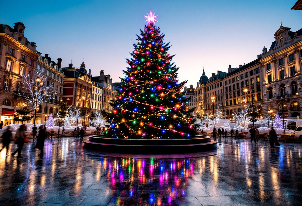 The Rockefeller Center Christmas tree adorned with lights