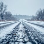 Snow-covered roads and closed signs in Manitoba