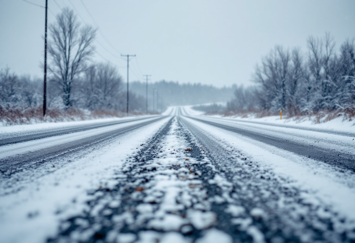 Snow-covered roads and closed signs in Manitoba