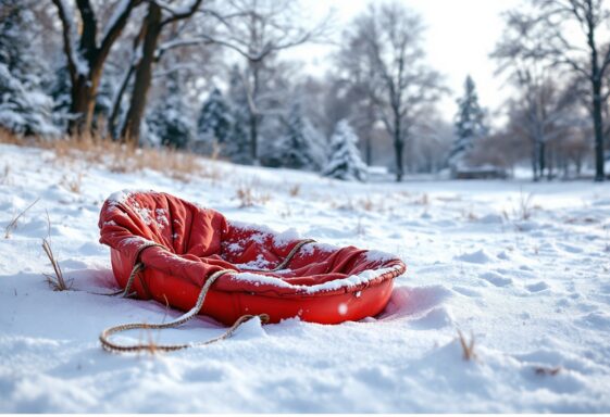 Children sledding in winter, highlighting safety risks