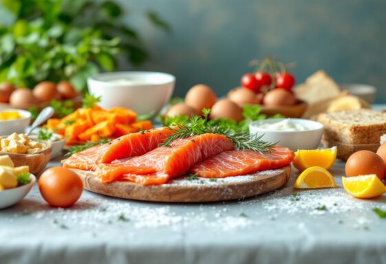 Variety of foods rich in vitamin D for healthy diet