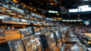 A vibrant college basketball arena filled with fans