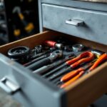 Before and after of a junk drawer turned utility drawer