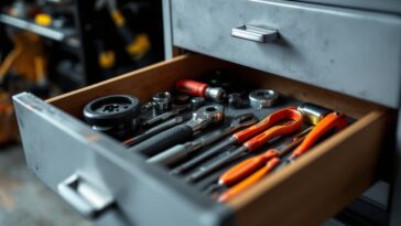 Before and after of a junk drawer turned utility drawer