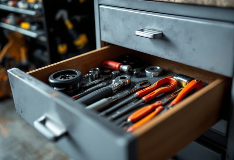 Before and after of a junk drawer turned utility drawer