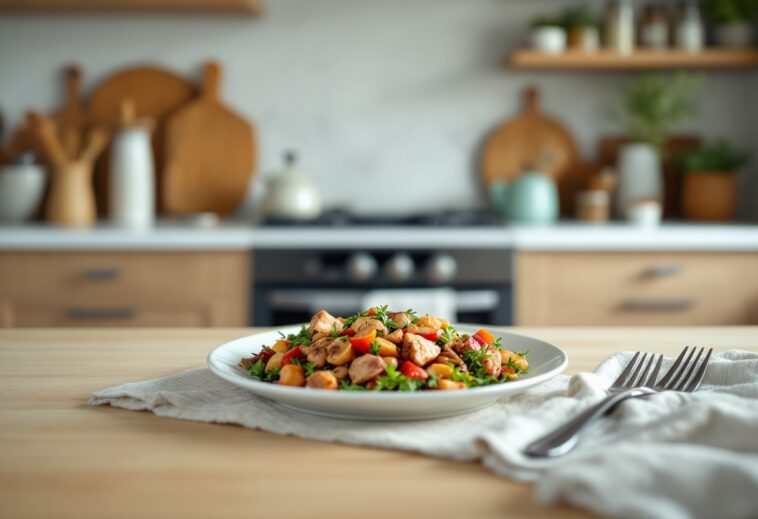 A plate of reheated leftovers with vibrant colors