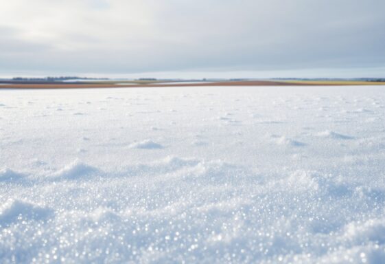 Snow covering Saskatchewan farmland, essential for crops