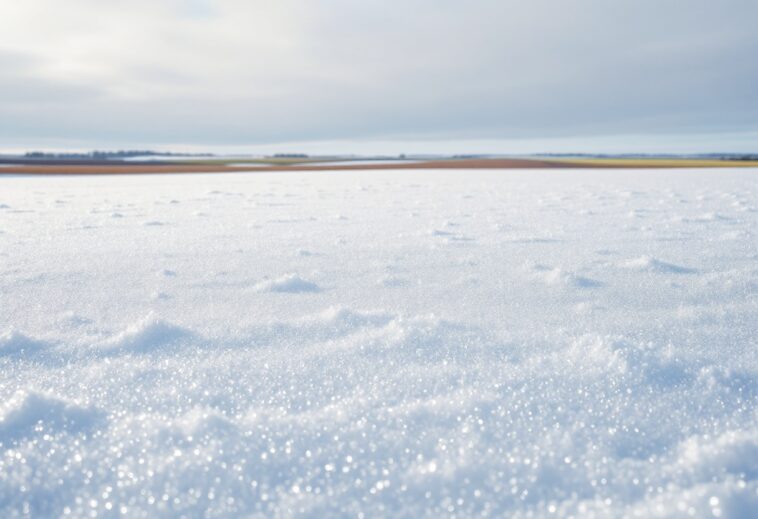 Snow covering Saskatchewan farmland, essential for crops