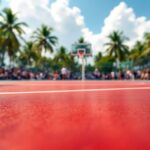 Players in action during the debut of the basketball league