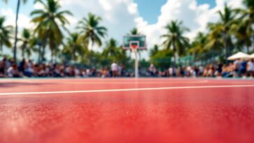 Players in action during the debut of the basketball league