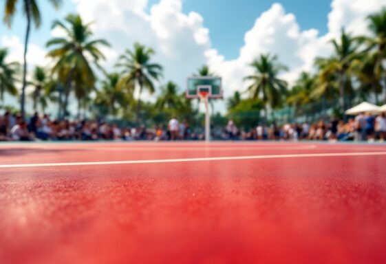 Players in action during the debut of the basketball league