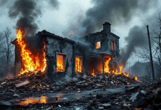 Scene of a house fire in Brampton with emergency responders