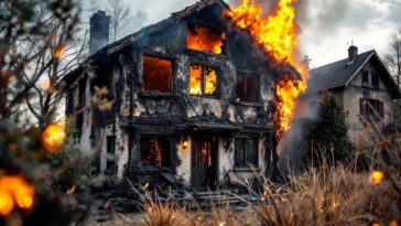 Firefighters at the scene of a house fire in Scarborough