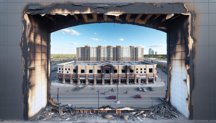 Firefighters responding to a strip mall blaze in Calgary