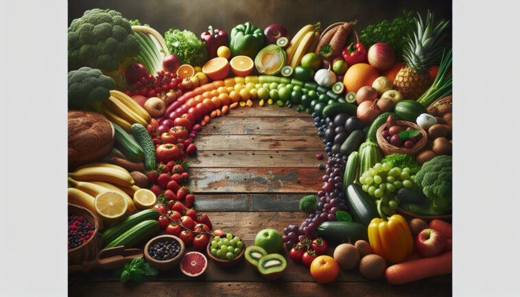 Colorful plate of heart-healthy foods including fruits and vegetables