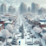 Children playing in fresh snow in Kelowna, winter fun